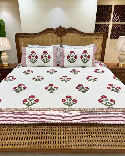 Gulbagh Hand Block Mulmul Cotton Bedcover Set | 90 x 108 inches