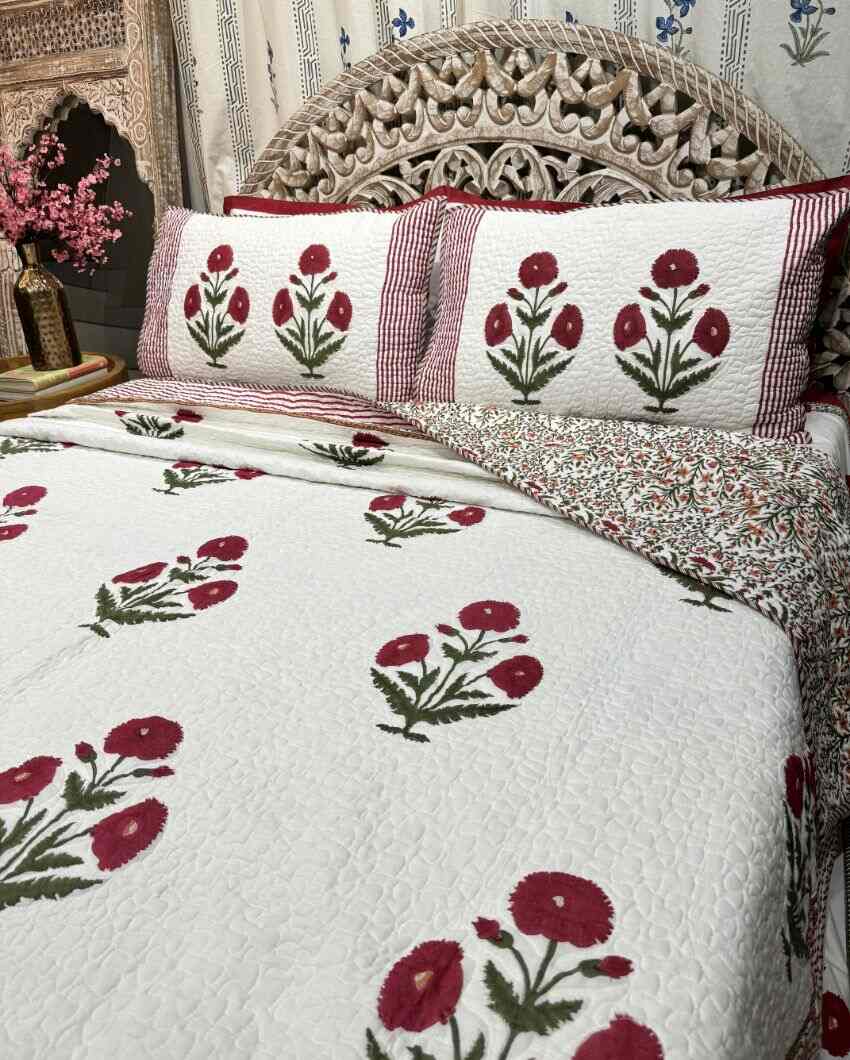 Gulbagh Hand Block Mulmul Cotton Bedcover Set | 90 x 108 inches