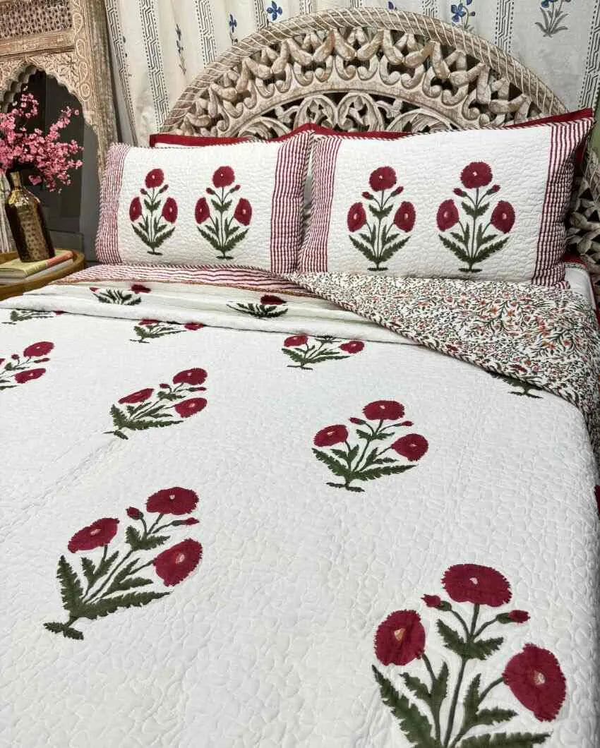 Gulbagh Hand Block Mulmul Cotton Bedcover Set | 90 x 108 inches