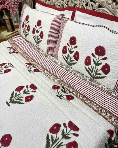 Gulbagh Hand Block Mulmul Cotton Bedcover Set | 90 x 108 inches