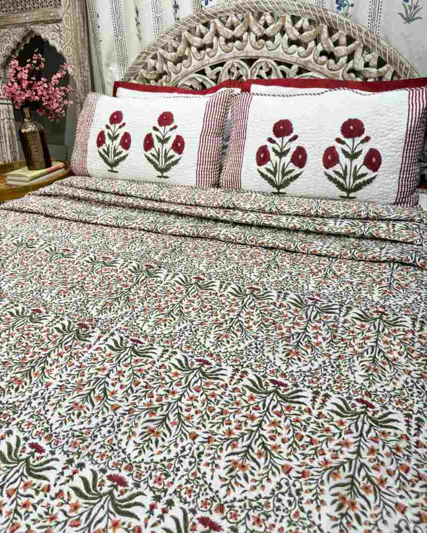 Gulbagh Hand Block Mulmul Cotton Bedcover Set | 90 x 108 inches