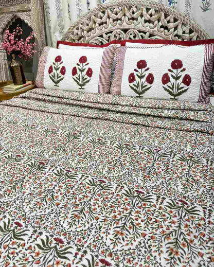 Gulbagh Hand Block Mulmul Cotton Bedcover Set | 90 x 108 inches