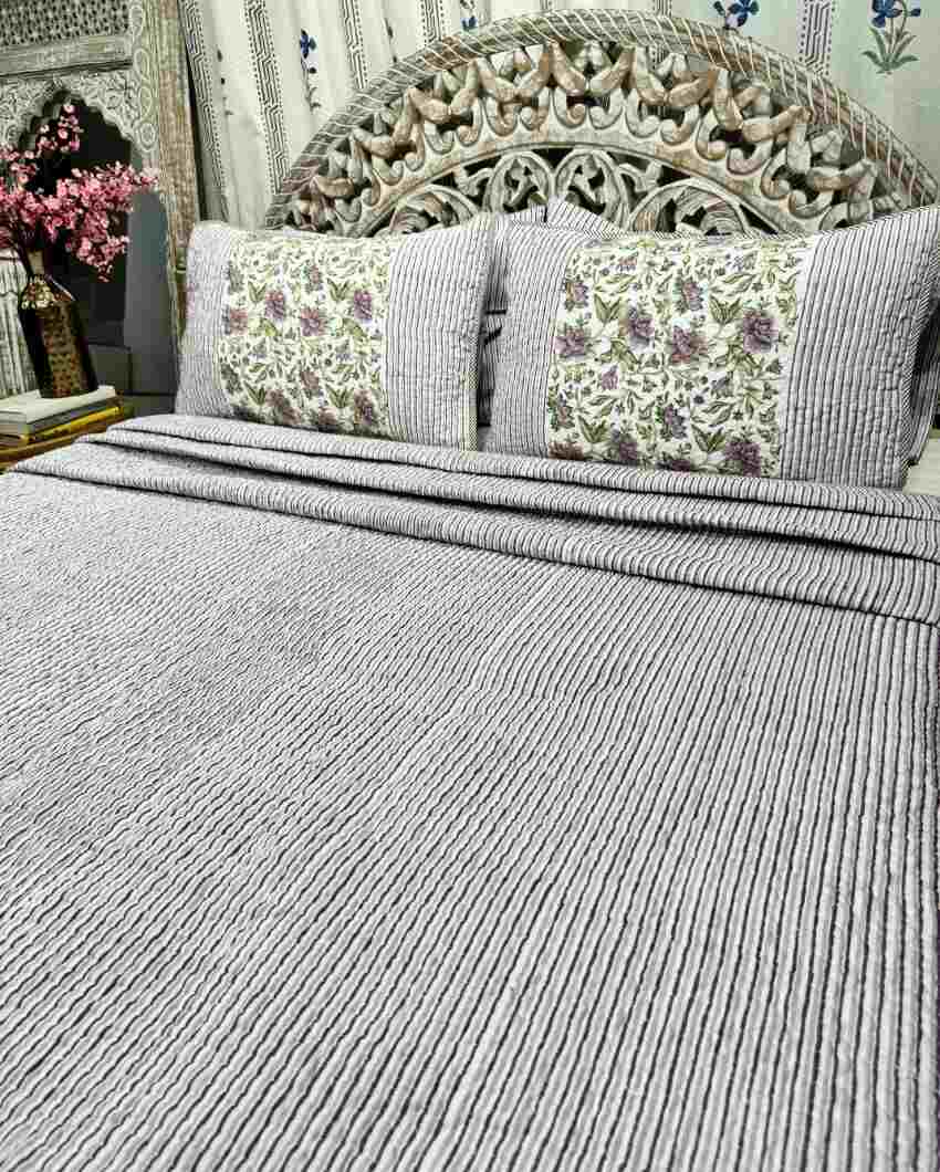 Sage Hand Block Mulmul Cotton Bedcover Set | 90 x 108 inches