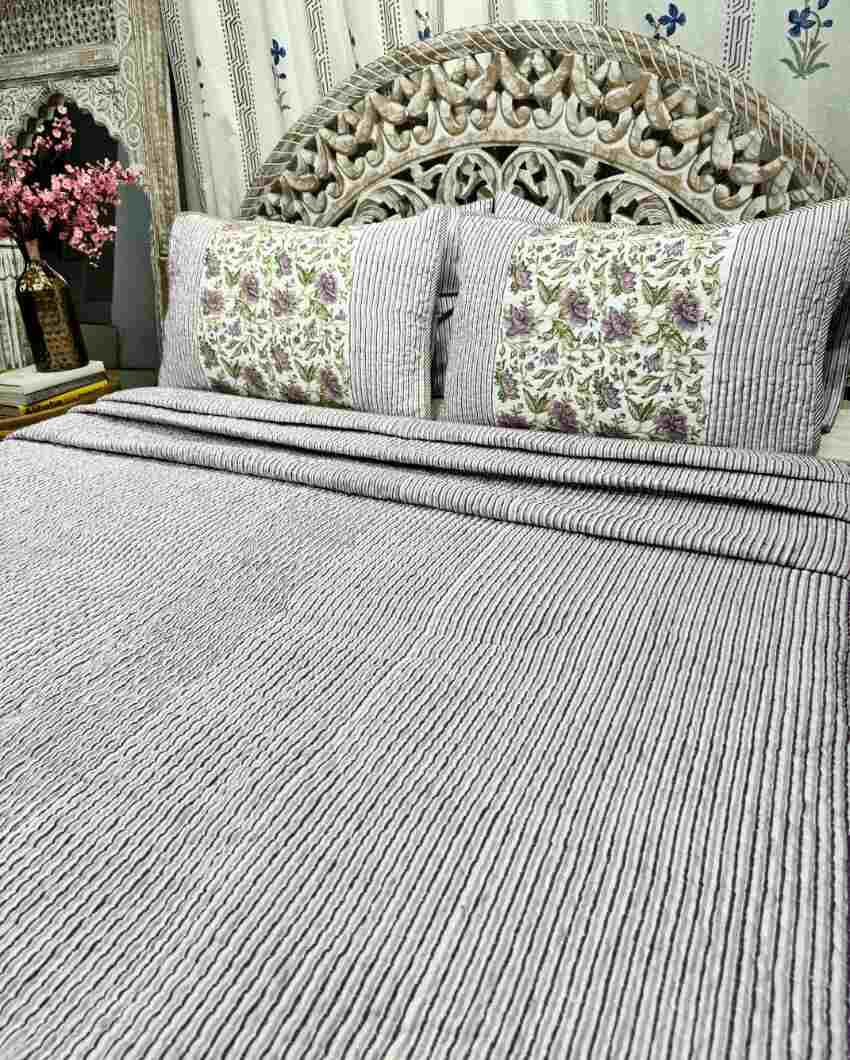 Sage Hand Block Mulmul Cotton Bedcover Set | 90 x 108 inches