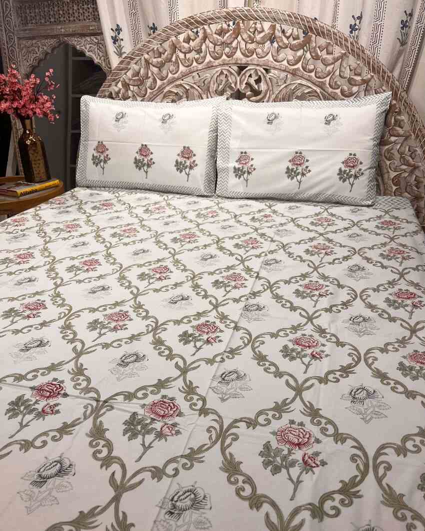 Ambrose Hand Block Cotton Fitted Bedsheet Set