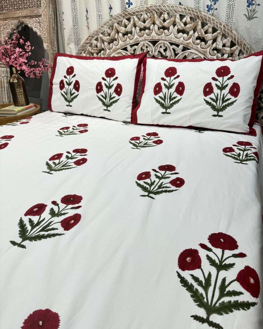 Gulfam Hand Block Cotton Fitted Double Bedsheet Set | 90 x 108 inches