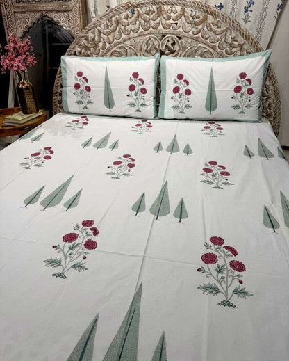 Gulbagh Hand Block Cotton Fitted Bedsheet Set