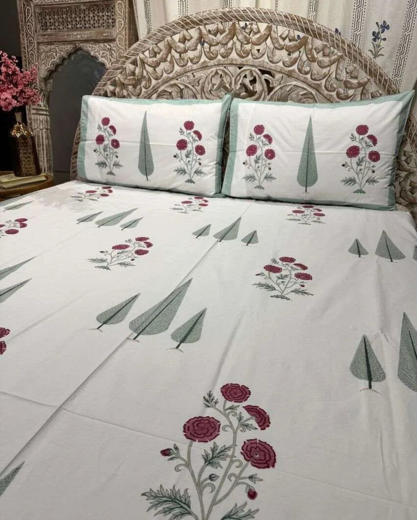 Gulbagh Hand Block Cotton Fitted Bedsheet Set