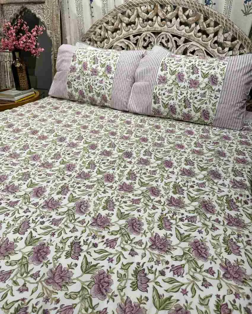 Sage Hand Block Cotton Fitted Bedsheet Set