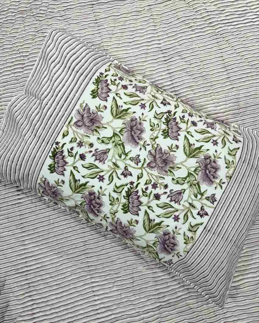 Sage Hand Block Cotton Fitted Bedsheet Set