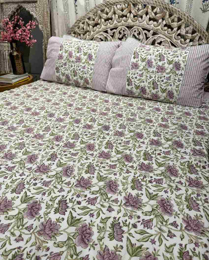 Sage Hand Block Cotton Fitted Bedsheet Set