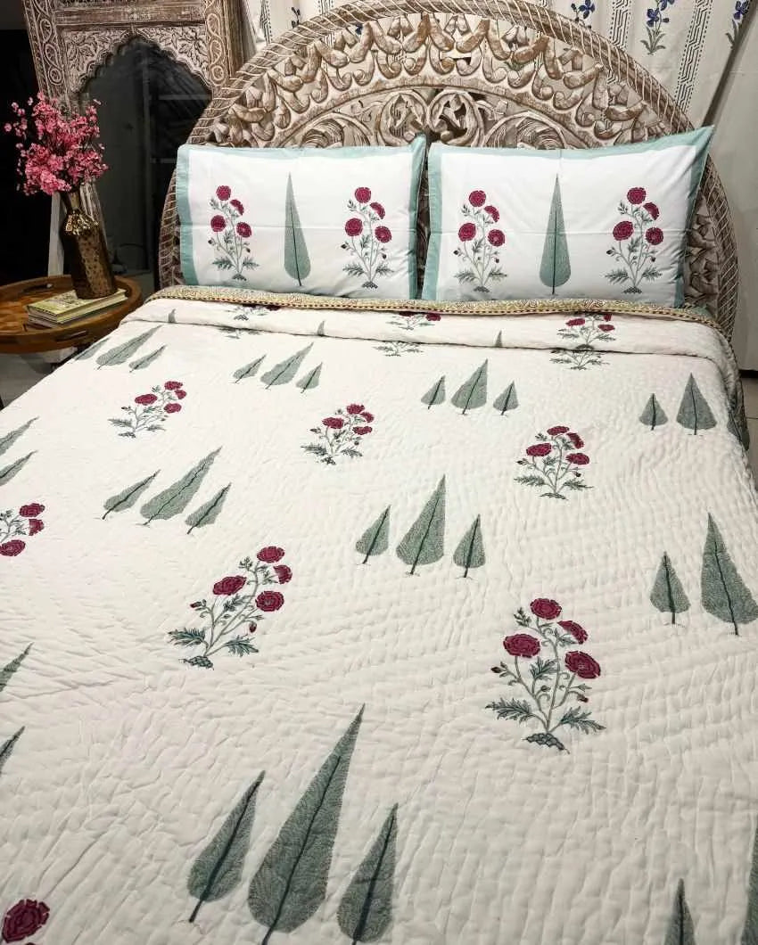 Gulbagh Hand Block Organic Mulmul Cotton Quilt | 90 x 108 inches