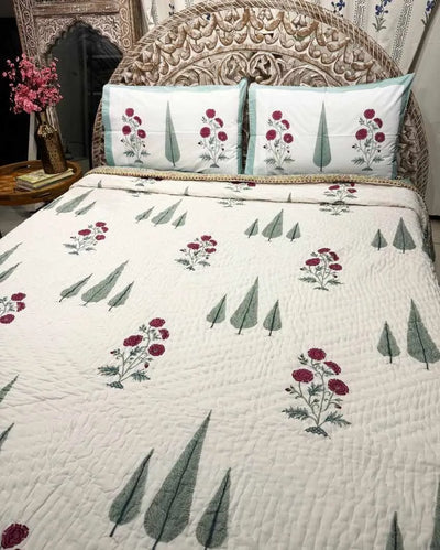 Gulbagh Hand Block Organic Mulmul Cotton Quilt | 90 x 108 inches