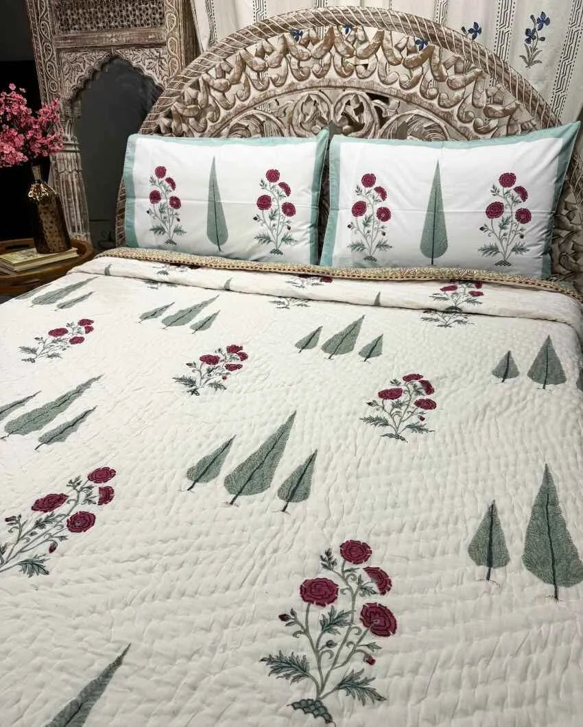 Gulbagh Hand Block Organic Mulmul Cotton Quilt | 90 x 108 inches