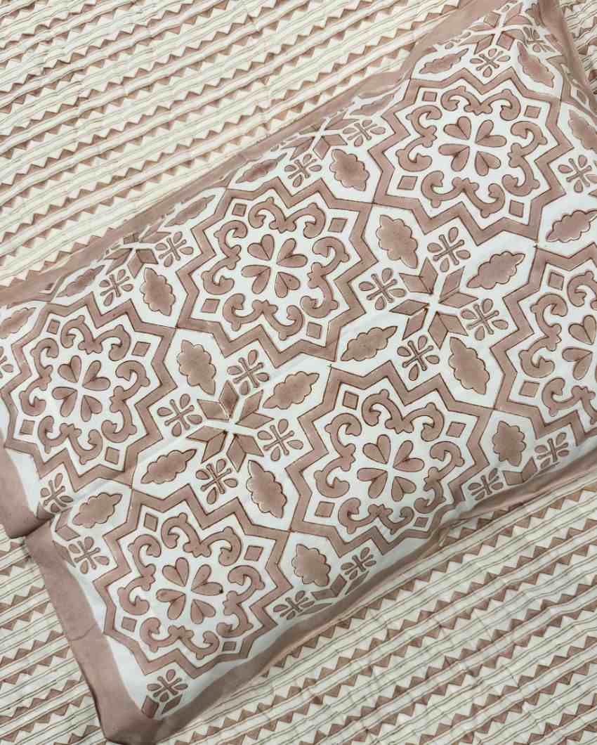 Nisha Peach Hand Block Organic Mulmul Cotton Quilt | 90 x 108 inches