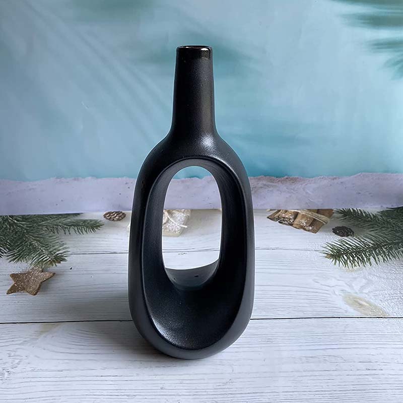 Modern Ceremic Vases Combo  | Set of 2 | 8.5 Inches & 6.5 Inches Black