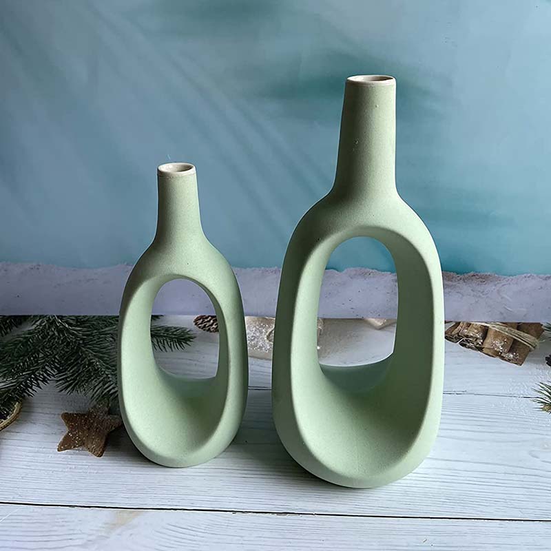 Modern Ceremic Vases Combo  | Set of 2 | 8.5 Inches & 6.5 Inches Green