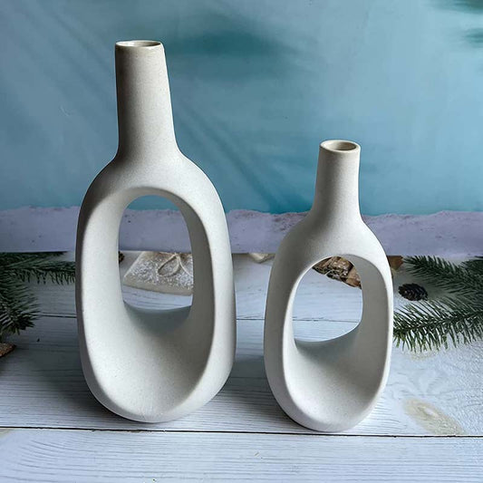 Modern Ceremic Vases Combo  | Set of 2 | 8.5 Inches & 6.5 Inches White