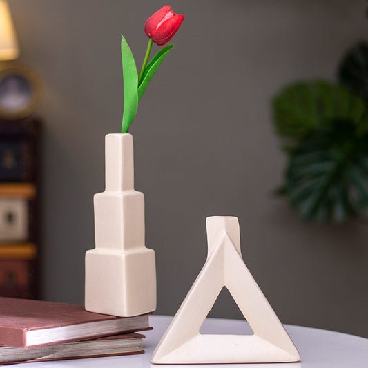 Off White Ceramic Handcrafted Flower vase | Set of 2 Default Title