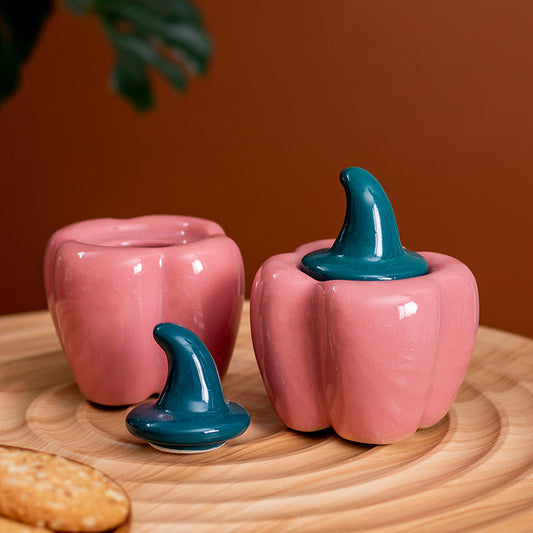 Ceramic Capsicum Shaped Jars | Set of 2 Pink