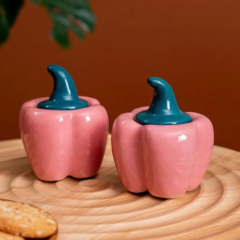 Ceramic Capsicum Shaped Jars | Set of 2 Pink