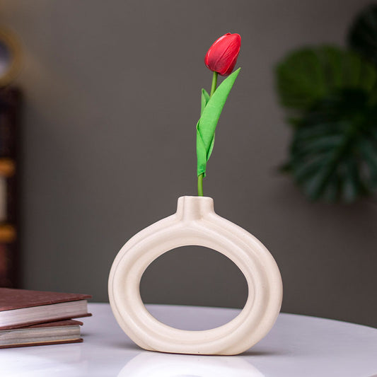 Oval Donut Ceramic Handcrafted Flower vase Default Title