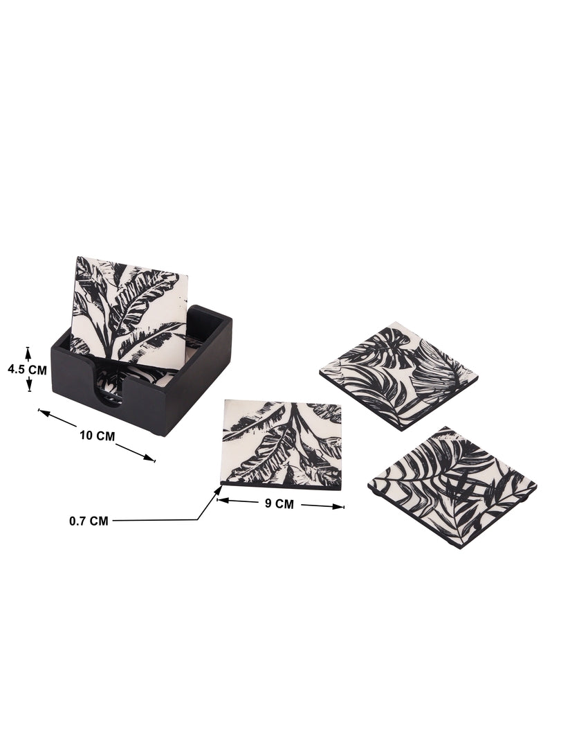 Leaf Luxe Pattern Tea Brown & Black Coaster With Box | Pack of 7