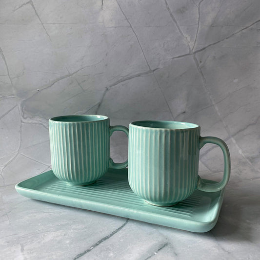 The Sage Green Mugs & Tray Evening Tea Set | 240 ml Default Title