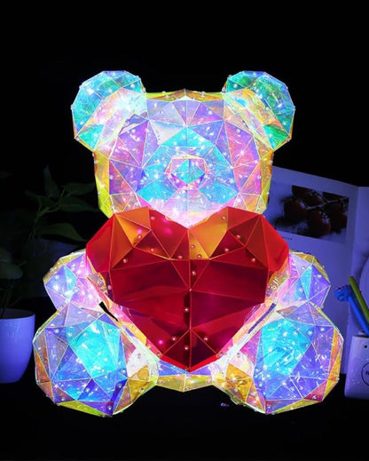 Led Silicone Teddy Bear With Heart Holographic Glow Lamp