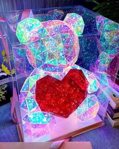 Led Silicone Teddy Bear With Heart Holographic Glow Lamp
