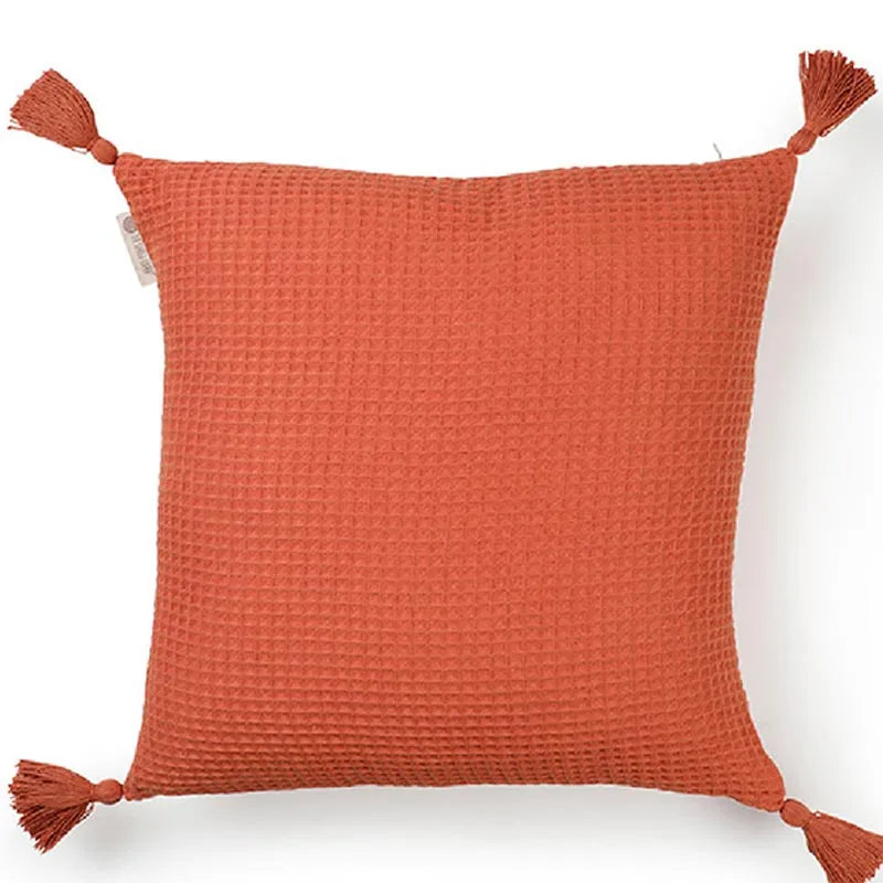 Woven Waffle Cushion Cover  | 18x18 inches | Multiple Colors Orange Peel