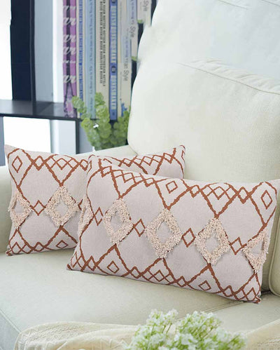 Bohemian Fusion Lumbar Cotton Cushion Cover | Set Of 2 | 20 X 12 Inches