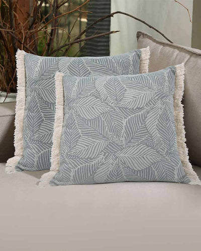 Leafy Serenity Printed Cotton Cushion Cover | Set Of 2 | 16 X 16 Inches