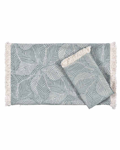 Leafy Serenity Printed Lumbar Cotton Cushion Cover | Set Of 2 | 20 X 12 Inches