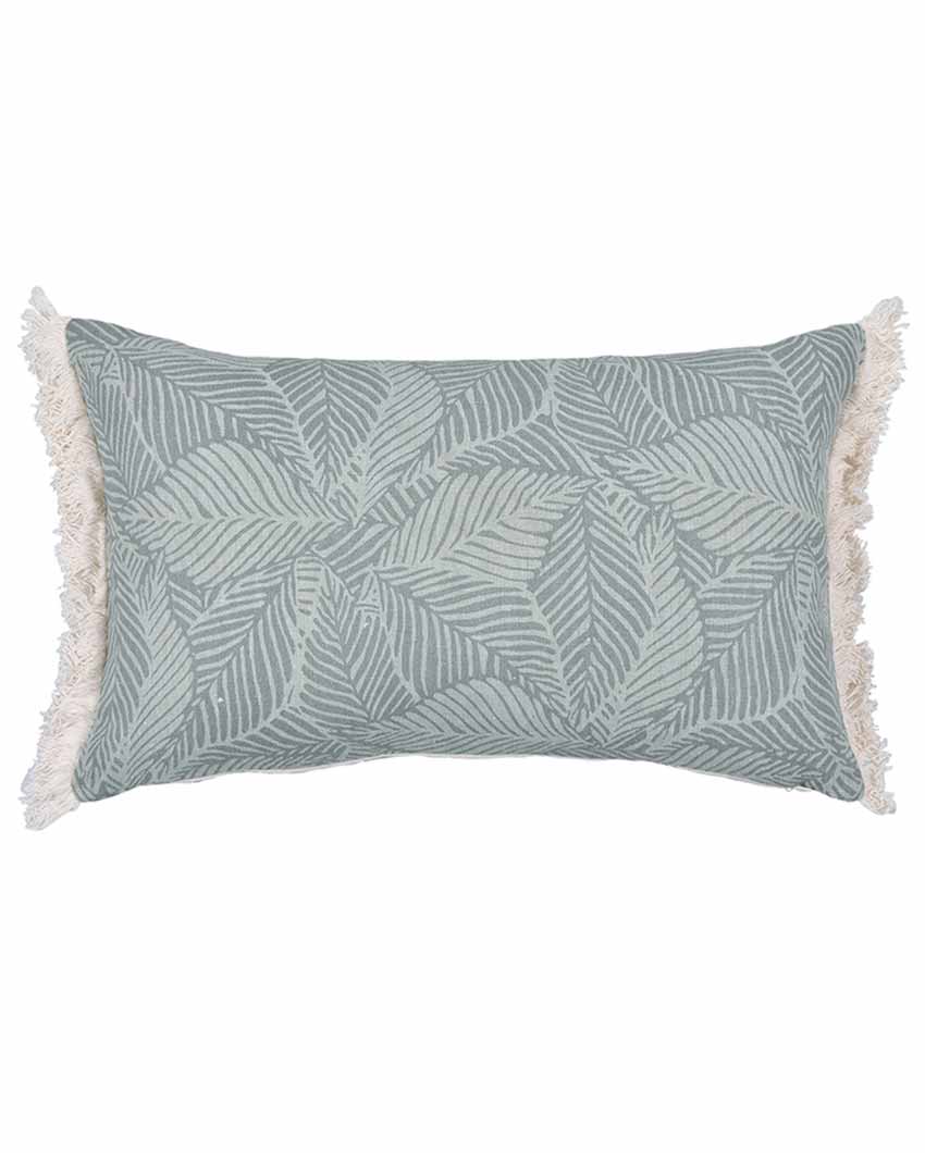 Leafy Serenity Printed Lumbar Cotton Cushion Cover | Set Of 2 | 20 X 12 Inches