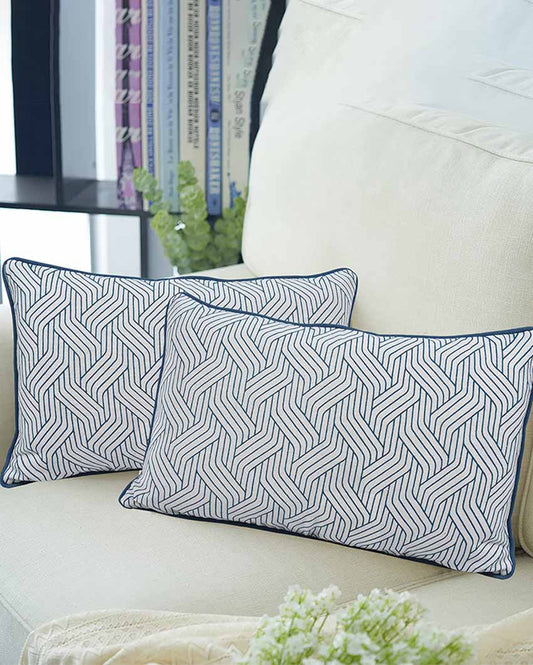 Harmony Lumbar Printed Cotton Cushion Cover | Set Of 2 | 20 X 12 Inches