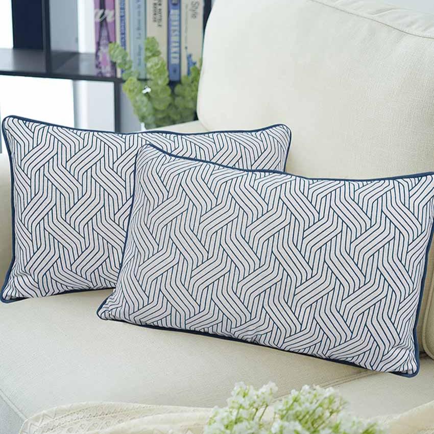 Harmony Lumbar Printed Cotton Cushion Cover | Set Of 2 | 20 X 12 Inches