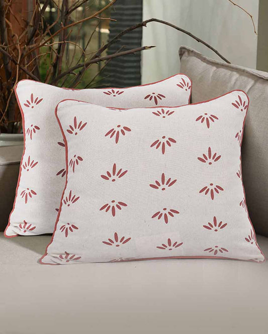Nature Printed Cotton Cushion Cover | Set Of 2 | 16 X 16 Inches
