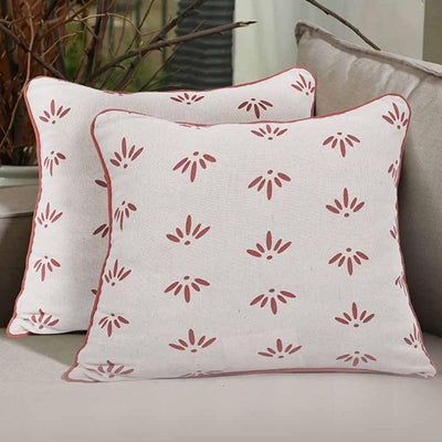 Nature Printed Cotton Cushion Cover | Set Of 2 | 16 X 16 Inches