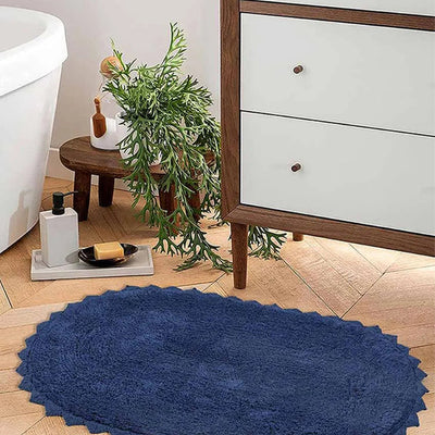 Blue Cloud Walk Oval Cotton Bathmat | 31 X 20 Inches