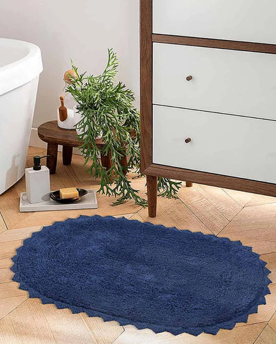 Blue Cloud Walk Oval Cotton Bathmat | 31 X 20 Inches