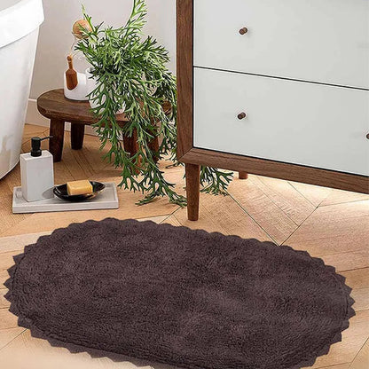 Brown Cloud Walk Oval Cotton Bathmat | 31 X 20 Inches