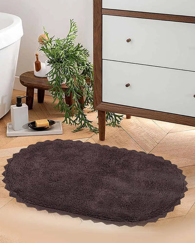 Brown Cloud Walk Oval Cotton Bathmat | 31 X 20 Inches