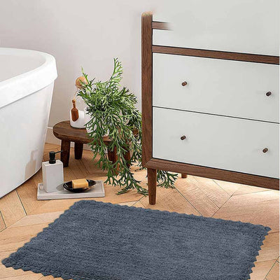 Dark Grey Cloud Walk Rectangle Cotton Bathmat | 31 X 20 Inches