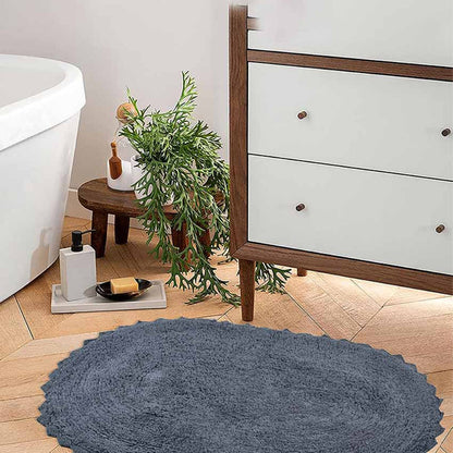 Dark Grey Cloud Walk Oval Cotton Bathmat | 31 X 20 Inches