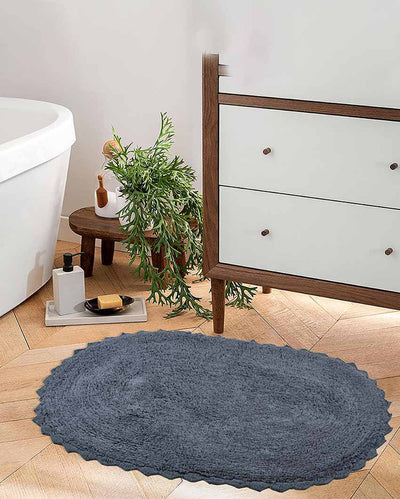 Dark Grey Cloud Walk Oval Cotton Bathmat | 31 X 20 Inches