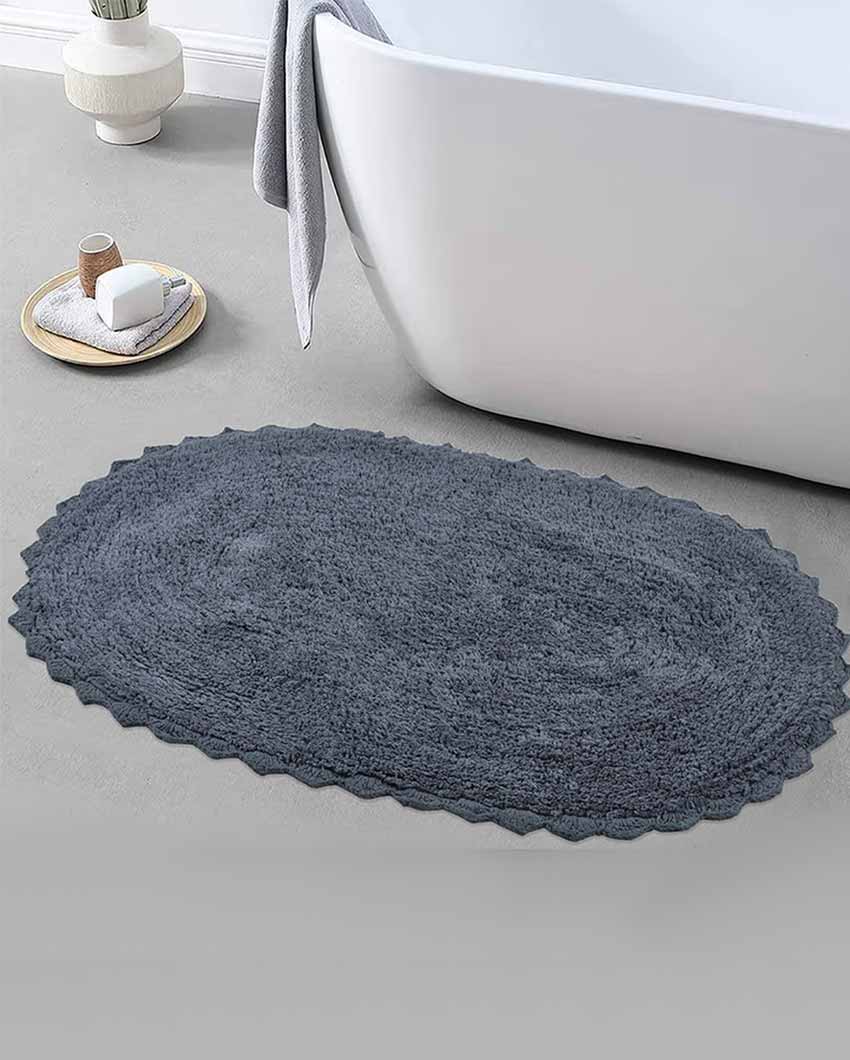 Dark Grey Cloud Walk Oval Cotton Bathmat | 31 X 20 Inches