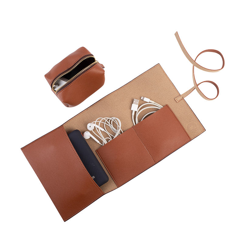 Roll Up Faux Leather Organiser Pouch| Multiple Colors Burnt Orange