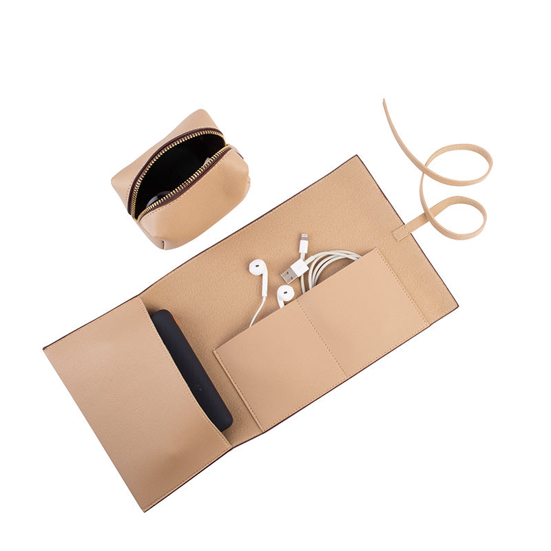 Roll Up Faux Leather Organiser Pouch| Multiple Colors Beige