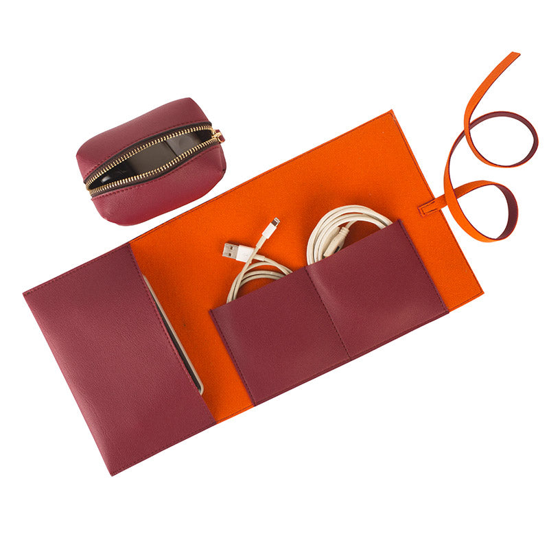 Roll Up Faux Leather Organiser Pouch| Multiple Colors Maroon